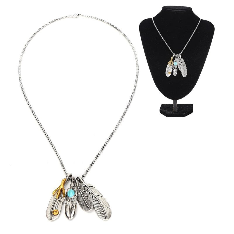 woobles Hip Hop Necklace, Titanium Steel Necklace in Punk Hip Hop Style Feather Pendant Men Women Necklace Jewelry for Boys Necklace Unisex Fashionable Necklaces Jewelry - Image 1